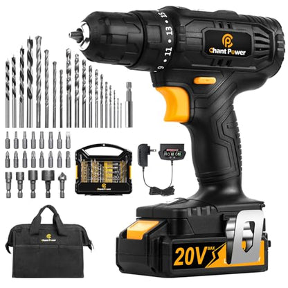C P CHANTPOWER Rechargeable Drills, 20V Electric Power Cordless Drill with Battery and Charger, 16+1 Torque Setting, Variable Speed, Max 1350 RPM,