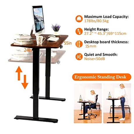 farexon Electric Standing Desk Adjustable Height, 55 x 24 Inch Sit Stand up Desk with Large Mouse Pad, Double Metal Hook,4 Memory Preset Heights Home farexon