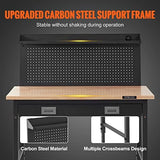 VEVOR Workbench Adjustable Height 28-39.5" Work Bench for Garage Oak Plank & Carbon Steel Heavy Duty Workbench 2000lbs Weight Capacity Bench top Size VEVOR