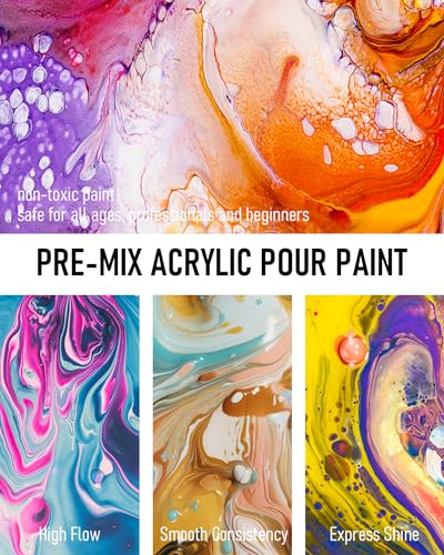 Nicpro 14 Colors Large Bulk Acrylic Pour Paint Set (33.8 oz,1000 ml) Premixed High Flow Art Pouring Paint Supplies Kit with Silicone Pour Oil, Gloves Nicpro