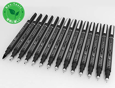 Micro-Line 14 Pens With Case, Fineliner, Multiliner, Archival Ink, Waterproof, Journaling, Illustration, Architecture, Technical Drawing, Outlining, TOOLI-ART
