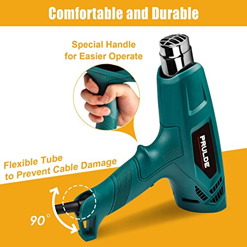 Heat Gun, PRULDE HG0080 Hot Air Gun Kit Dual Temperature Settings 752℉-1112℉ with 4 Nozzles for Crafts, Shrink Wrapping/Tubing, Paint Removing - WoodArtSupply