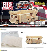Puzzled 3D Puzzle Fire Engine Vehicle Wood Craft Construction Kit Fun & Educational DIY Wooden Toy Assemble Model Unfinished Crafting Hobby Fire Puzzled