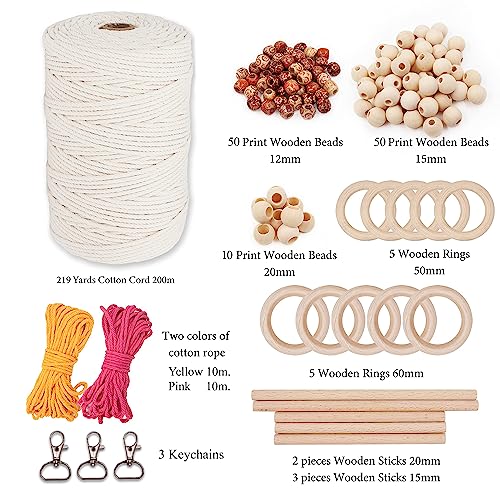 SAOMER 130 Pcs Macrame Kit for Beginners-219 Yards(657 Feet-3mm) 7 Easy Macrame DIY Projects Book-Starter Kit Has SAOMER
