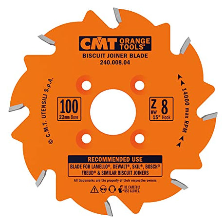 CMT 240.008.04 Biscuit Joiner Blade, 4-Inch Diameter x 8 Teeth, PTFE-Coated. CMT