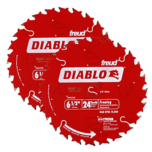 Freud D0624A Diablo 6-1/2-inch 24T ATB Perma-Shield Framing Saw Blades, 2-Pack - WoodArtSupply