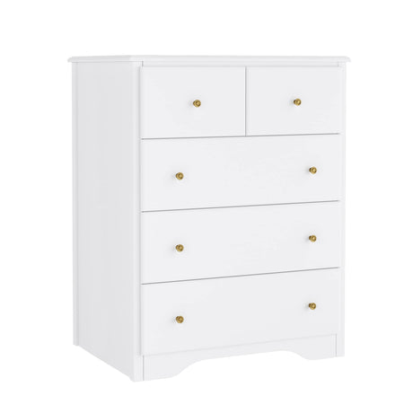 HOUSUIT Dresser with 5 Drawers, Tall Dresser Chest of Drawers, 5 Drawer Dresser with Deep Space, Wood Dresser Storage Cabinet for Living Room, HOUSUIT