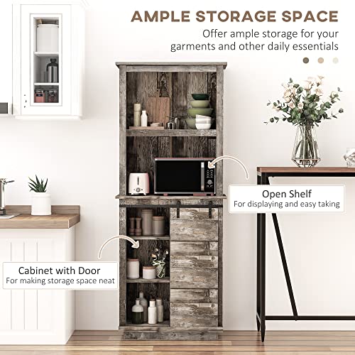 HOMCOM Freestanding Rustic Kitchen Buffet with Hutch, Pantry Storage Cabinet with Sliding Barn Door, Adjustable Shelf, Vintage Wood HOMCOM