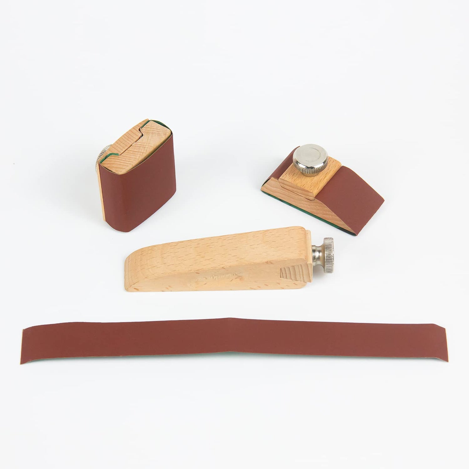 KVMORZE 3Pcs Wooden Sandpaper Block Set, Square Bevel Wedge Hand Sanding Block, Handmade Leather Edge Grinding Polishing Tool for DIY Leather Craft KVMORZE