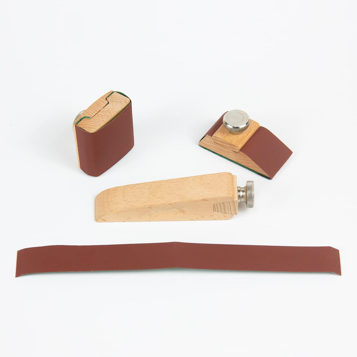 KVMORZE 3Pcs Wooden Sandpaper Block Set, Square Bevel Wedge Hand Sanding Block, Handmade Leather Edge Grinding Polishing Tool for DIY Leather Craft KVMORZE