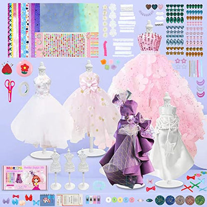 Axirata 600+PCS Fashion Designer Kit for Girls Creativity DIY Arts & Crafts  Kit for Kids with Fashion Design Sketchbook, 4 Mannequins, Sewing Kit for