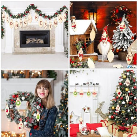 ABOOFAN Light Bulb Wood Cutouts 100pcs Christmas Unfinished Light Bulbs with Ropes Light Bulb Slices Discs Tags for DIY Crafts Xmas Hanging Ornaments ABOOFAN