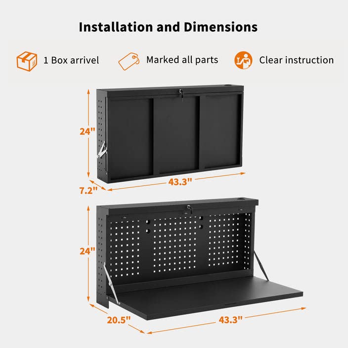 MCombo Metal Wall Mounted Workbench for Garage, Folding Worktable with Pegboards, Workstation Workout Bench for Shop (220lbs Load Bearing) Box11 - WoodArtSupply