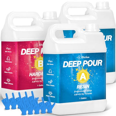 JDiction Deep Pour Epoxy Resin, 3 Gallon Clear High Gloss Casting Resin for 2-4" Pour Depths, Low Viscosity Self Leveling Deep Pour Resin for River