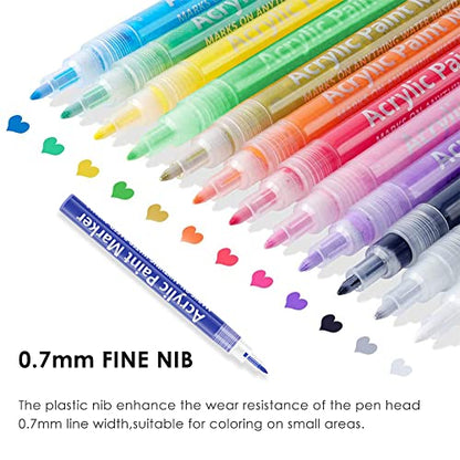 Grabie Acrylic Paint Pens, Acrylic Paint Markers, 28 Colors, 0.7 mm, Extra Fine Tip Paint Markers, Premium Paint Pens for Painting on Various