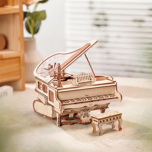 RoWood Mechanical Magic Piano 3D Wooden Puzzle Kit – Unique Gift for Music and Craft Lovers - WoodArtSupply