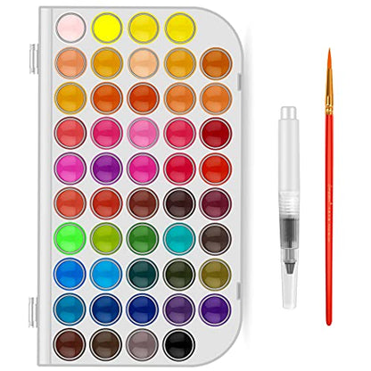 Rkqoa Watercolor Paint Set, 48 Colors Washable Watercolor Paint Set with a Palette & a Brush a Refillable Water Brush Pen, Water Color Paints Sets