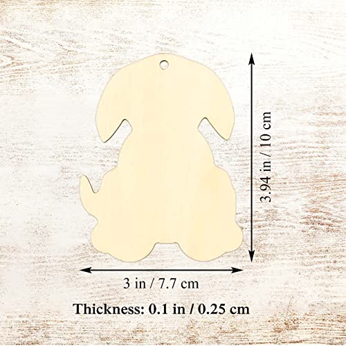Creaides 20pcs Dog Wood DIY Crafts Cutouts Wooden Puppy Dog Shaped Hanging Ornaments with Hole Hemp Ropes for Dog Themed Birthday Party Decorations Creaides