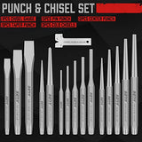 16-Piece Precision Punch & Chisel Set - Taper Punch, Pin Punch, Center Punch, Cold Chisels & Gauge for Versatile Applications SEDY