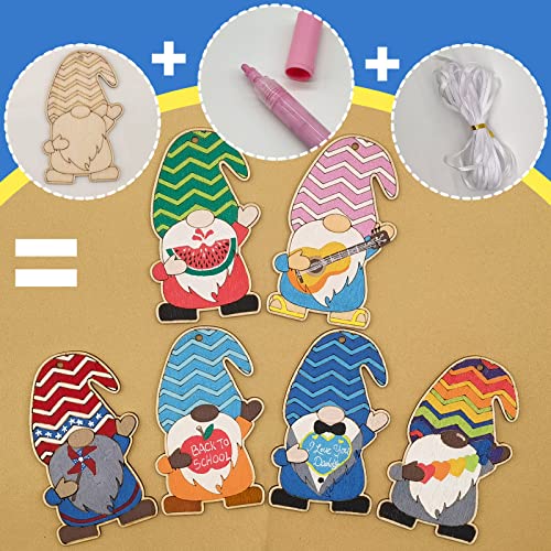 48 Sets Unfinished Gnome Wooden Ornament Crafts Hanging Gnome Cutout Slices Decorations Blank Wooden DIY Craft Kits Painting for All Festival Generic