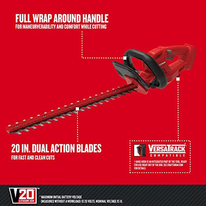 CRAFTSMAN V20 Cordless Hedge Trimmer, 20 inch, Bare Tool Only (CMCHT810B) - WoodArtSupply