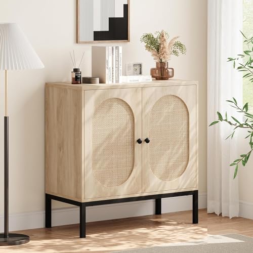 GAOMON Sideboard Buffet Cabinet, Rattan Storage Cabinet, Wood Accent Cabinet with Door and Shelf, Console Cabinet with Storage, Sideboard Cabinet for GAOMON