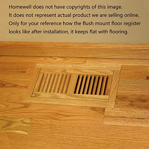 Homewell White Oak Wood Floor Register, Flush Mount Vent with Damper, 4X14 Inch, Unfinished Homewell