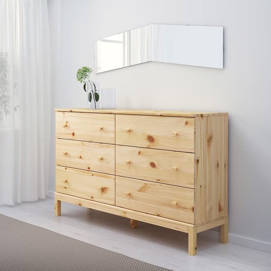 ATAADINE TARVA 6-Drawer Chest, Pine, 59 1/2x36 1/4" Natural Pine Wood Home Bedroom Dorm Furniture Unfinished ATAADINE