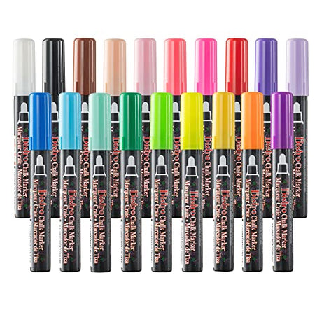 Marvy Uchida Bistro Chalk Marker - 19 Basic, Neon and Pastel Colors - Bistro Chalk Markers for Chalkboard, Signs, Windows, Blackboards, Glass, Bistro Tribello