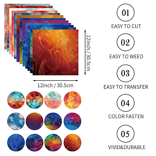 WOWOCUT Infusible Transfer Ink Sheets, Galaxy Heat Transfer Paper 12 Packs, 12"X12" Rainbow Sublimation Sheet for Cricut Machine DIY T-Shirt for Girls,Mugs,Canvas Tote