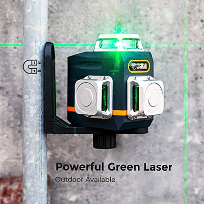 CIGMAN Laser Level Self Leveling 3x360° 3D Green Cross Line for Construction and Picture Hanging, Rechargeable battery, Remote Controller, Magnetic
