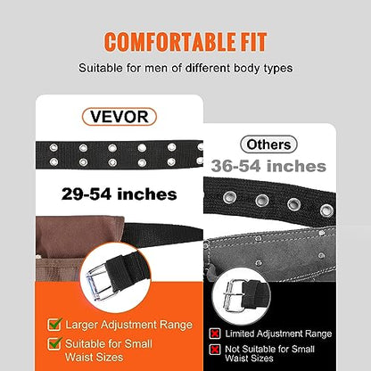 VEVOR Tool Belt, 13 Pockets, Adjusts from 29 Inches to 54 Inches, Polyester Heavy Duty Tool Pouch Bag, Detachable Tool Bag for Electrician, - WoodArtSupply