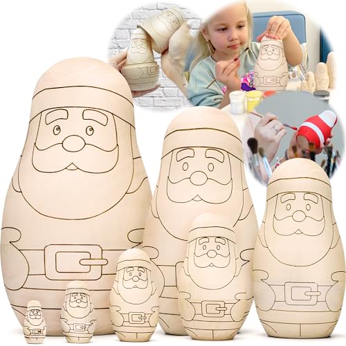 AEVVV Unfinished Christmas Nesting Dolls Blank Set 7 pcs - Christmas Crafts to Paint Your Own Matryoshka Santa Claus - Blank Russian Nesting Dolls - WoodArtSupply