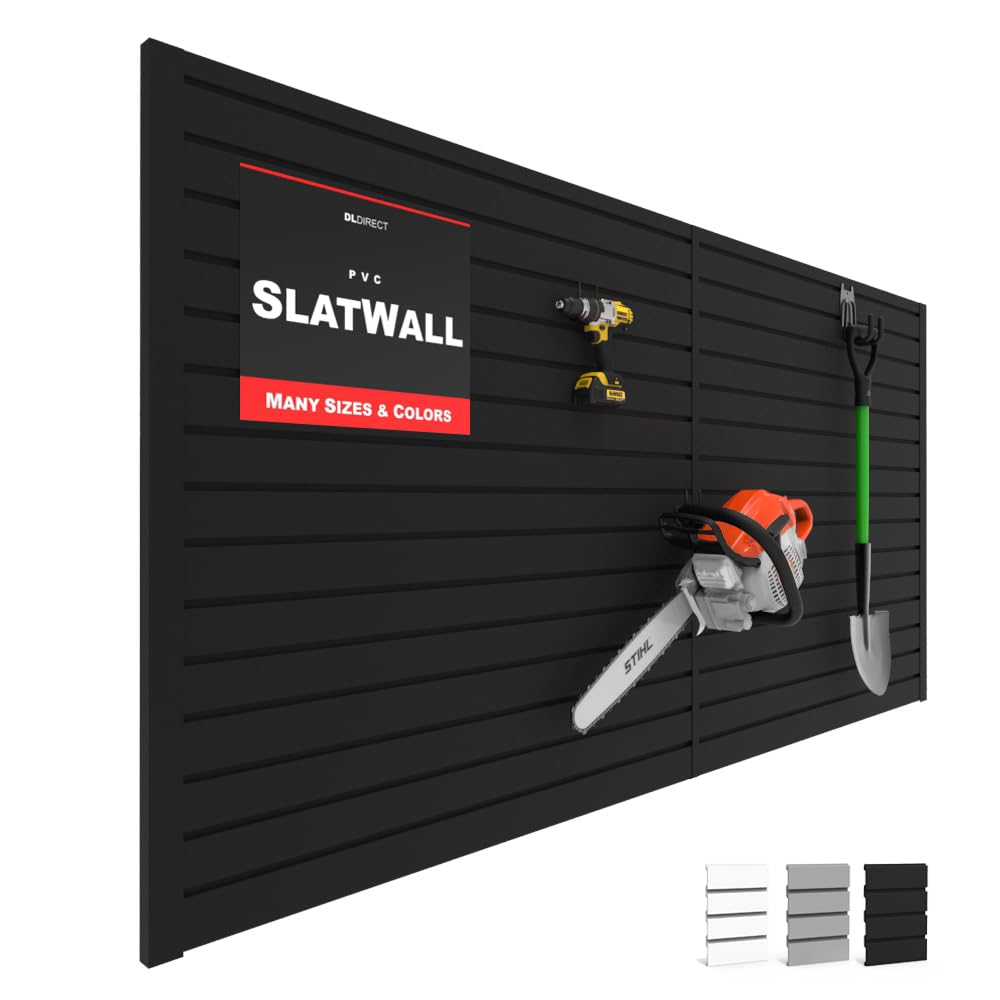 Slatwall Panel Garage Wall Organizer: Heavy Duty Wall Mounted PVC Wall Rack, Interlocking Slat Wall Paneling for Garage Wall Storage, Slatwall Board, DLDIRECT