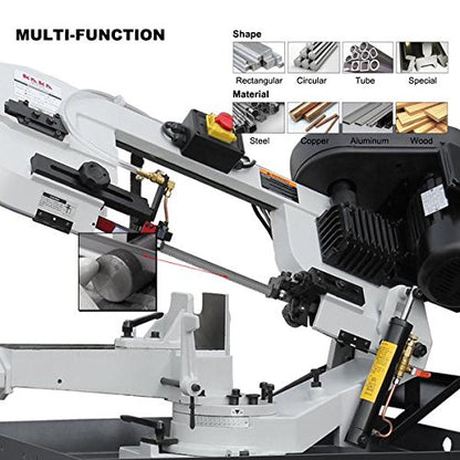 KAKA INDUSTRIAL BS-712R, 7"x12" Metal Band Saw, the bow can be swiveled between 45° and 90°Solid Design, Metal Cutting Band Saw, High Precision Metal