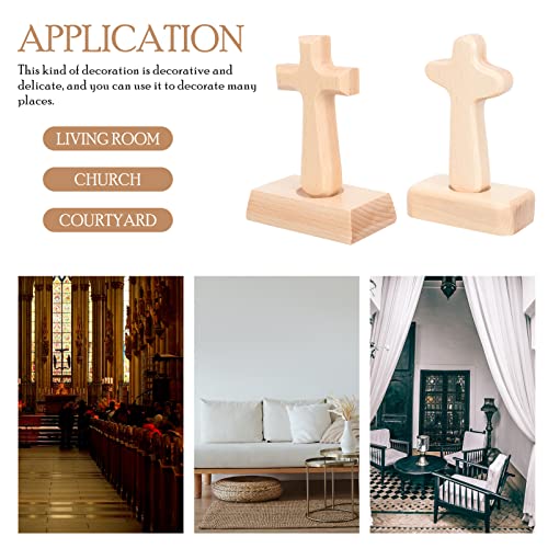 Operitacx 2pcs Christian Cross Stand up Cross Rustic Cross Decor Wood Cross Unfinished Wood Jesus Cross Wood Crosses for Crafts Desk Signs Tabletop Operitacx
