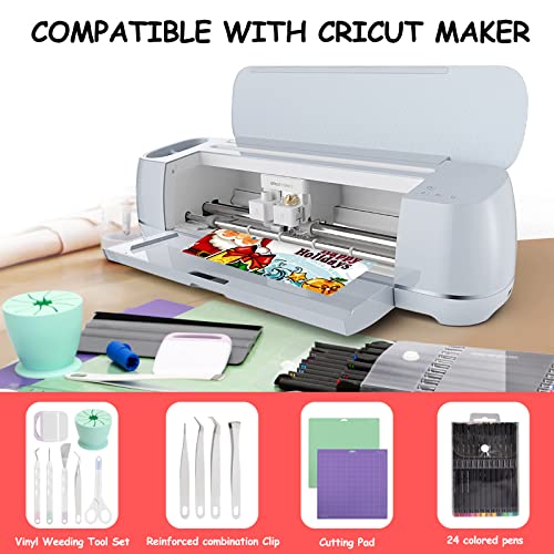 Accessories Bundle for Cricut Machine Maker, Compatible with Cricut Machine, Cricut Maker Weeding Tool, Colored Pencil, Cutting Mat, Scraper, Ruler, - WoodArtSupply