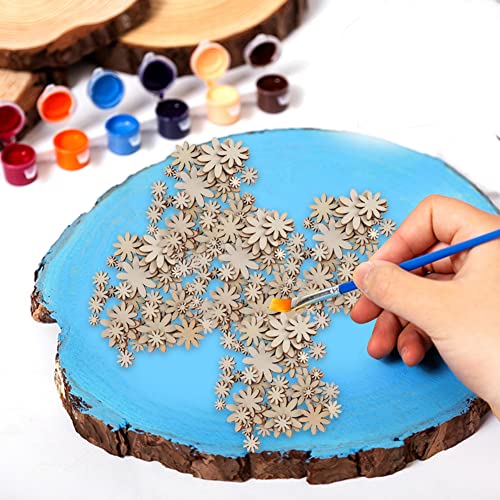 250Pcs Flower Shape Unfinished Wooden Flower Slices Wooden Flowers Wood Cutout with Mixed Sizes for Christmas Wedding Party DIY Crafts Decor Pssopp