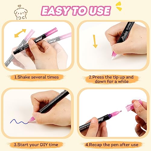 ABEIER Glitter Markers Pens, 12 Colors Sparkle Acrylic Metallic Paint Pens, Fine Point Tip, Water-based Ink for Rock Painting, Stone, Mugs, Ceramic, ABEIER