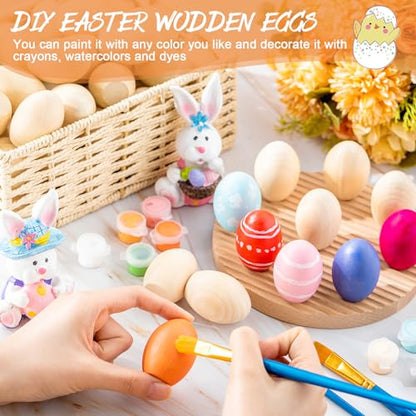 Beeveer 100 Pcs Easter Wooden Eggs for Crafts Smooth Standable Wooden Easter Eggs to Paint Flat Bottom Unfinished Fake Chicken Eggs for Easter DIY - WoodArtSupply