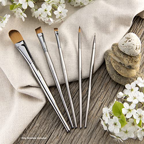 Royal & Langnickel Zen 5pc Standard Handle Brush Set, Includes - Oval Wash, Angular, Round, Chisel & Liner Brushes - WoodArtSupply