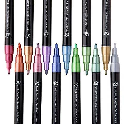 KINGART 453-12A PRO Metallic 12 Ct. Extra Fine Paint Pens, 0.7mm Tip, 12 Acrylic Paint Colors incl. Gold, Silver, Low-Odor Water-Based Quick Drying - WoodArtSupply