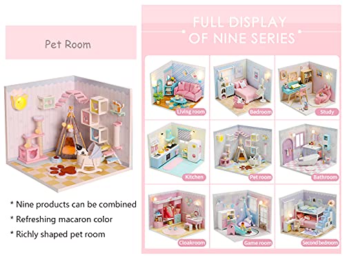 Kisoy Dollhouse Miniature with Furniture Kit, DIY 3D Wooden DIY House Kit A Corner of a Small Apartment Style with Dust Cover & LED,Handmade Tiny Kisoy