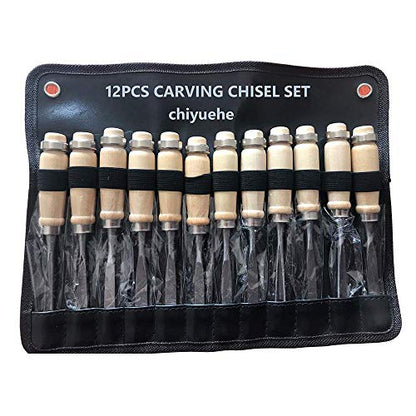 Chiyuehe Professional Wood Carving Chisel Set - 12 Piece Sharp Woodworking Tools w/Carrying Case - Great for Beginners - WoodArtSupply