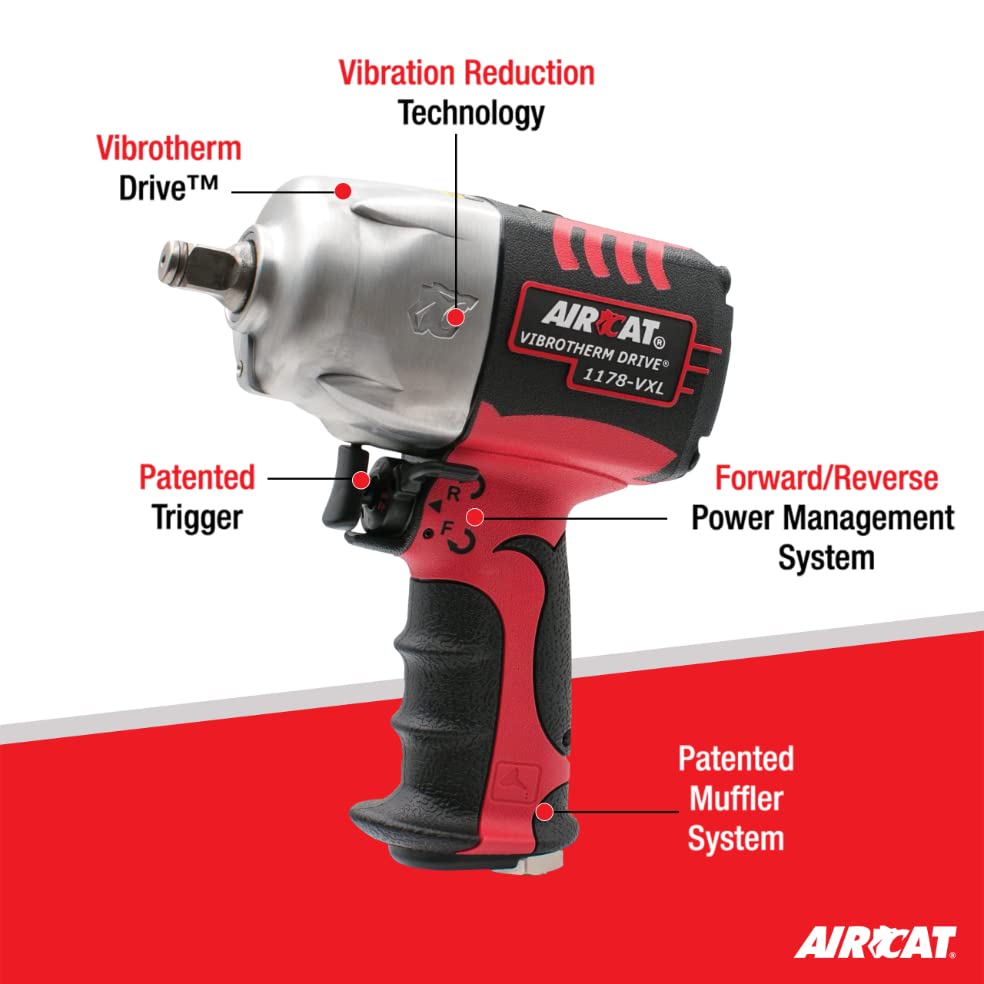 AIRCAT Pneumatic Tools 1178-VXL: 1/2-Inch Vibrotherm Drive Impact Wrench 1,300 ft-lbs - Standard Anvil AIRCAT