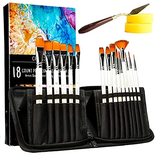 Crafts 4 All Acrylic Paint Brushes - Pack of 18 Professional, Wide and Fine Tip, Nylon Hair Artist Paintbrushes - Paintbrush Bulk Set for Watercolor, - WoodArtSupply