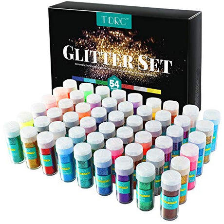 TORC Extra Fine Glitter Set, 54 Colors 19 oz, Holographic Glitter for Crafts Tumblers Slime Nails Art Cosmetic Festival Decor TORC