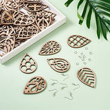 Craftdady 30 Pairs Unfinished Wood Earring Making Kit Hollow Filigree Blank Teardrop Wooden Cutouts Charms with Earring Hooks Jump Rings for DIY Craftdady