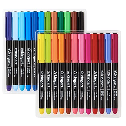 KINGART Pro, Water-Based Ink, Set of 24 Unique & Vivid Colors Brush Pens, Assorted 24 Piece KINGART