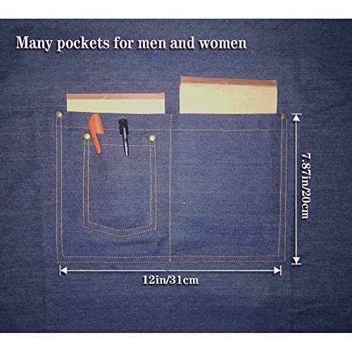 Aprons for Men, Denim Cooking Kitchen Aprons, Adjustable Bib Aprons with multiple pockets for Men and Women - WoodArtSupply